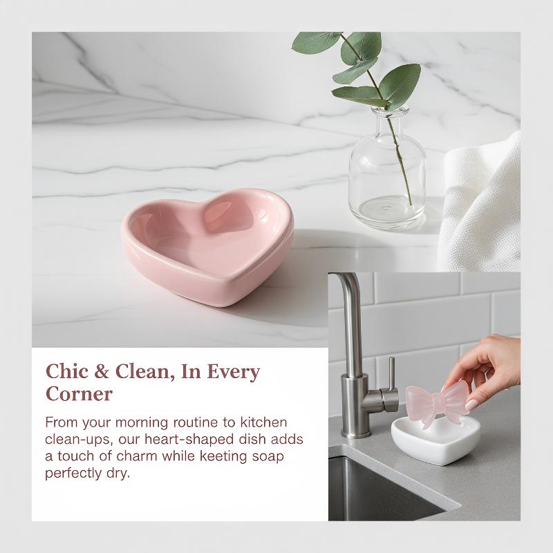 Home Bathroom Design - Cute Bow Heart Shaped Ceramic Soap