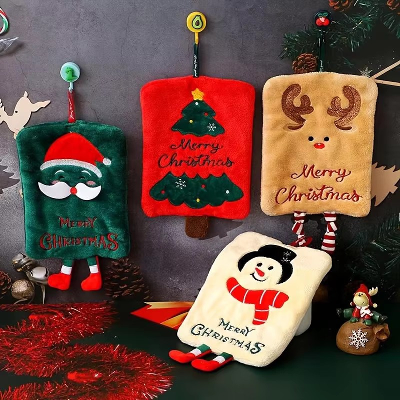 Home Bathroom Design - Xmas Hanging Hand Towel Coral Fleece