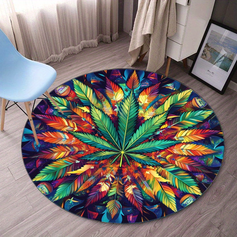 Home Bathroom Door Design - Colorful Feather Mandala Round Carpet Bohemian