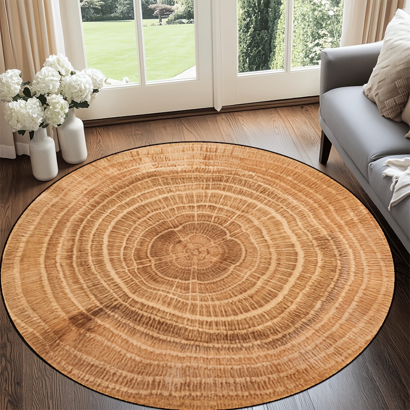 Home Bathroom Door Design - Wood Grain Tree Ring Rug Round
