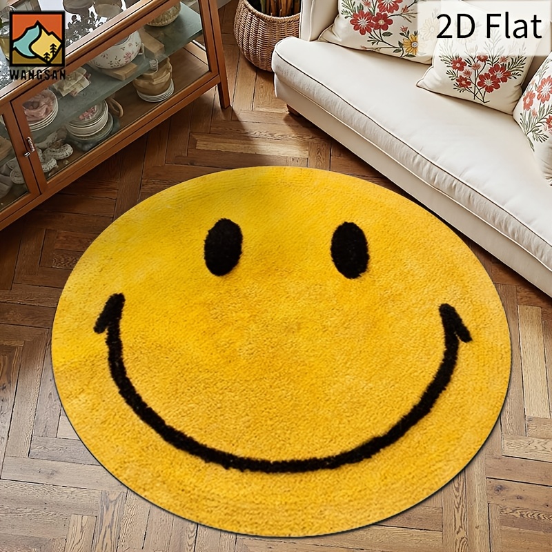 Home Bathroom Door Design - 2D Round Flannel Rug Smiley Face