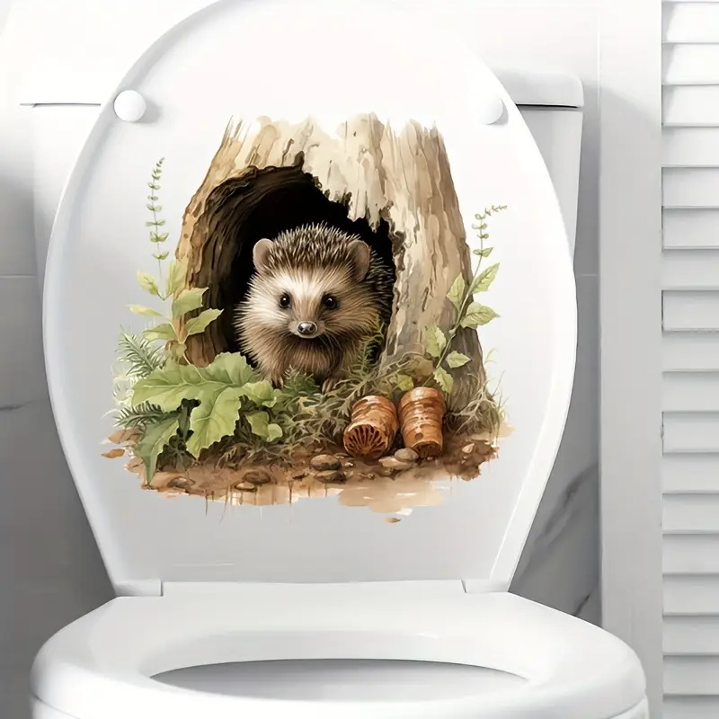 Home Bathroom Door Design - Little Hedgehog Hole Decal, Toilet Tank