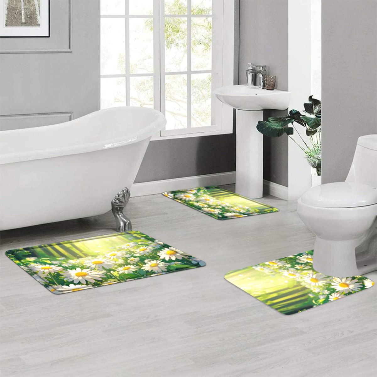 Daisy Floral Bath Mat Set Bath - Home Made Bathroom Vanity 评论和价格