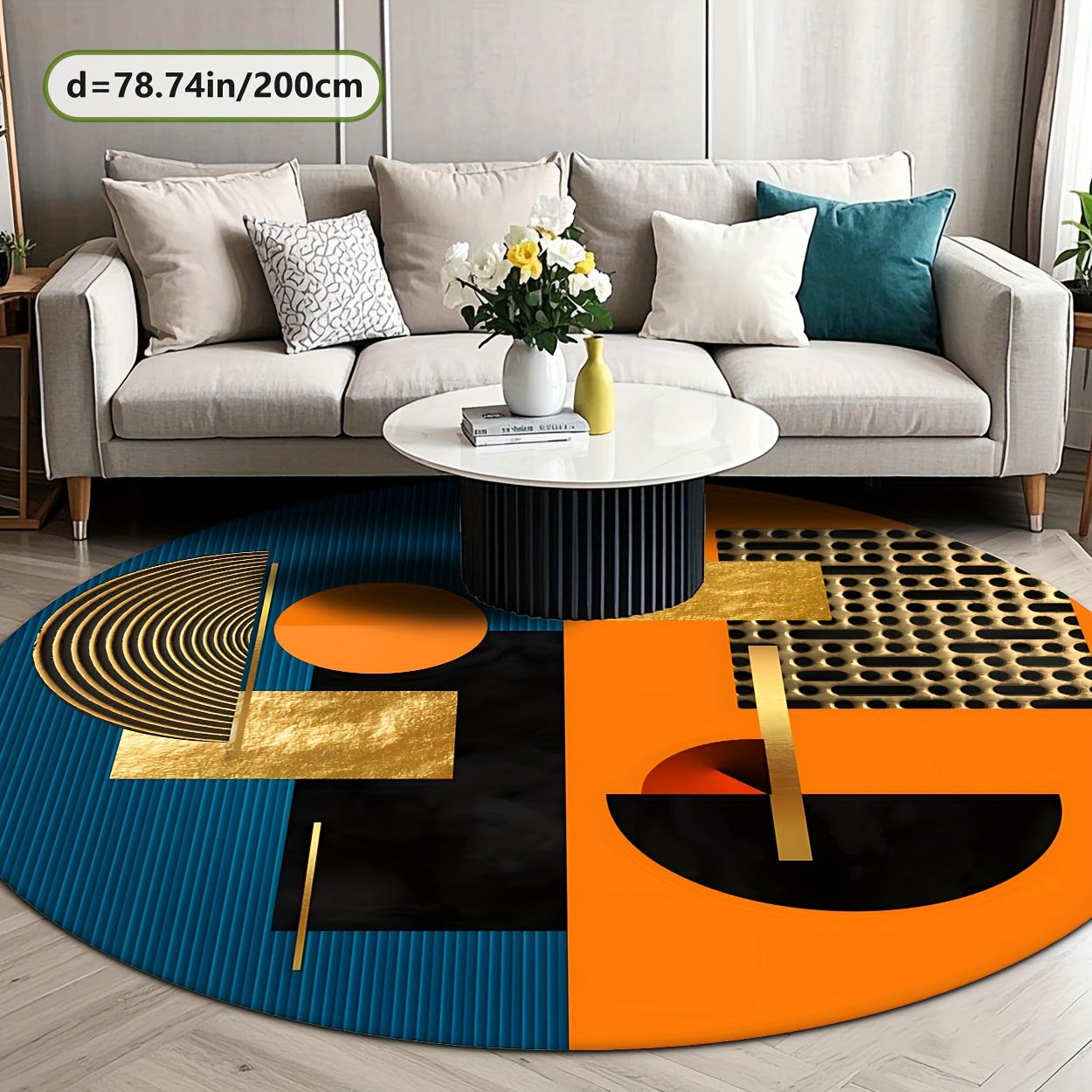 Orange Blue Gold Abstract Geom - Home Bathroom Door Design 评论和价格