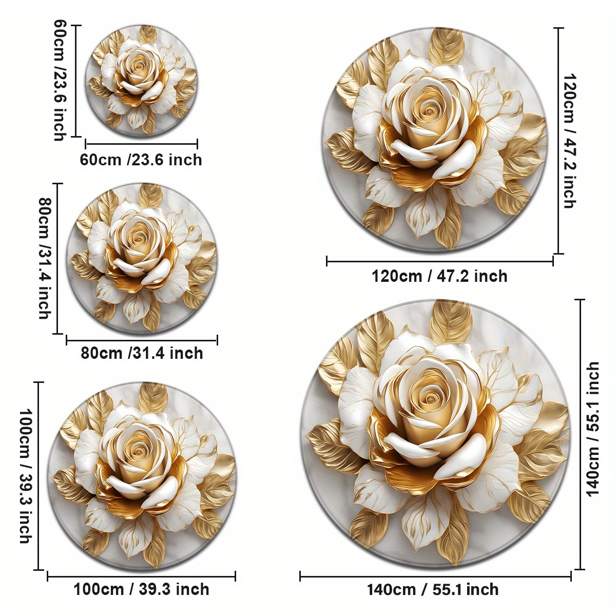 White Gold Rose Round Rug, Lux - Home Bathroom Door Design 评论和价格