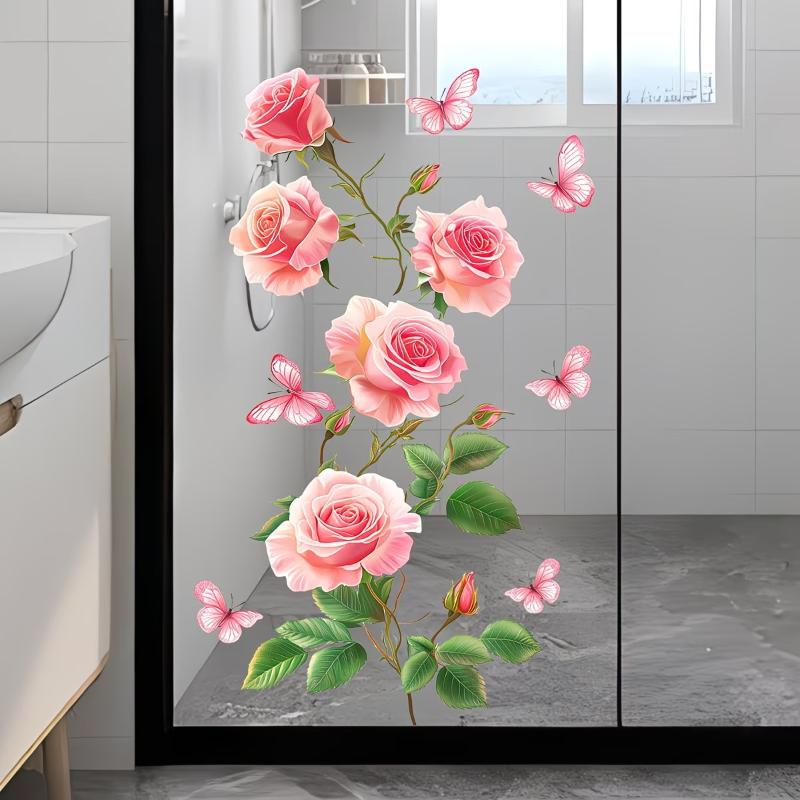 Removable Rose Glass Stickers  - Home Bathroom Window 评论和价格