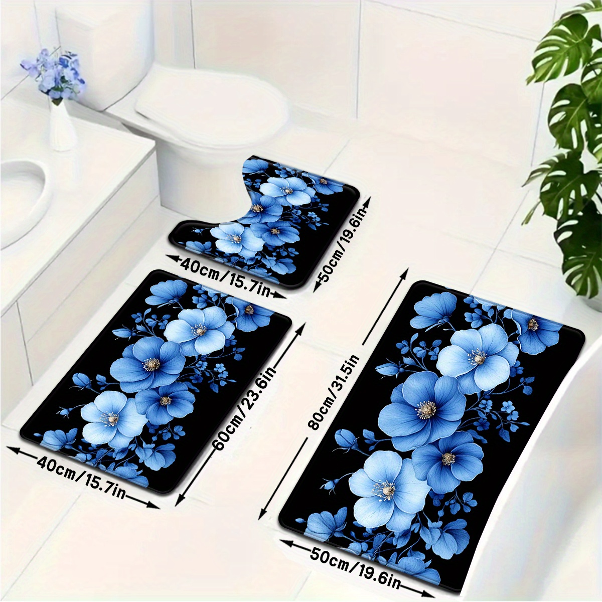 Blue Floral Bathroom Mat Set A - Home Made Bathroom Vanity 评论和价格