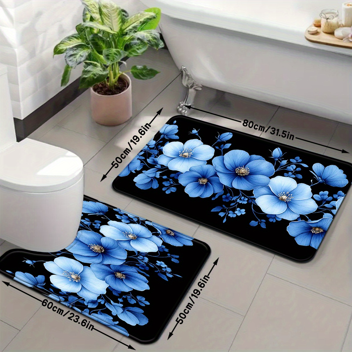 Blue Floral Bathroom Mat Set A - Home Made Bathroom Vanity 评论和价格