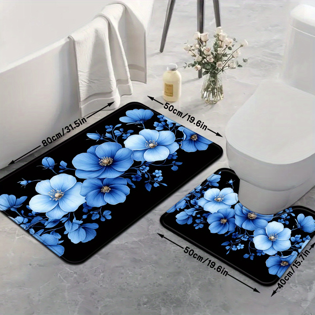 Blue Floral Bathroom Mat Set A - Home Made Bathroom Vanity 评论和价格