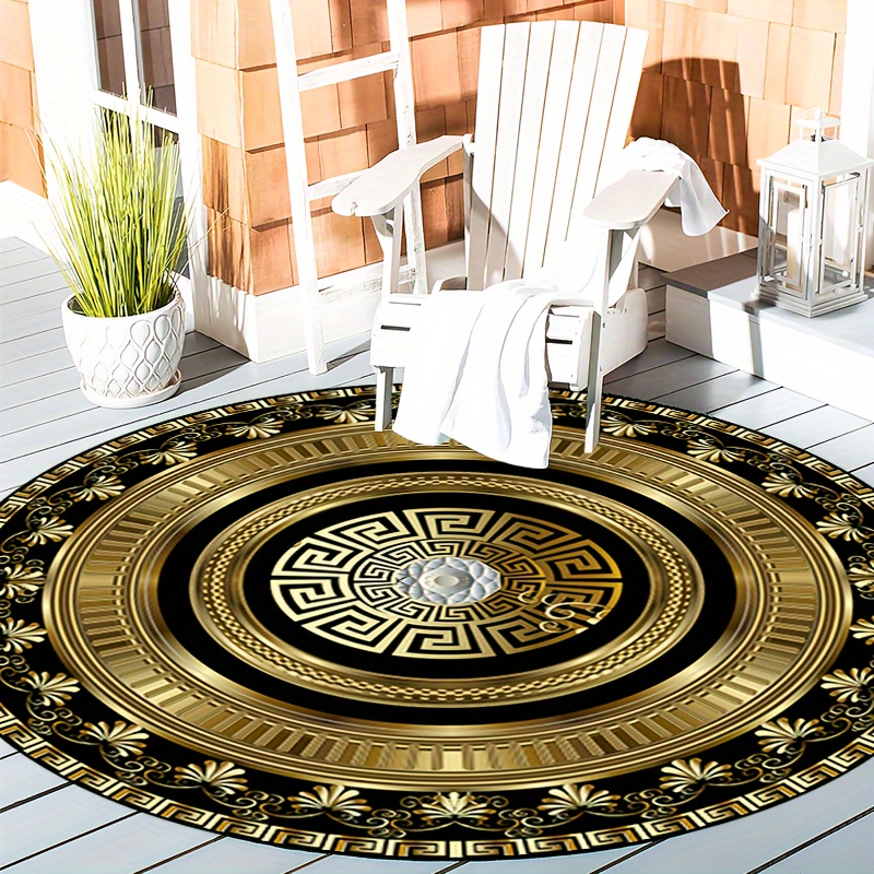 Greek Key Pattern Round Rug Fl - Home Bathroom Door Design 评论和价格